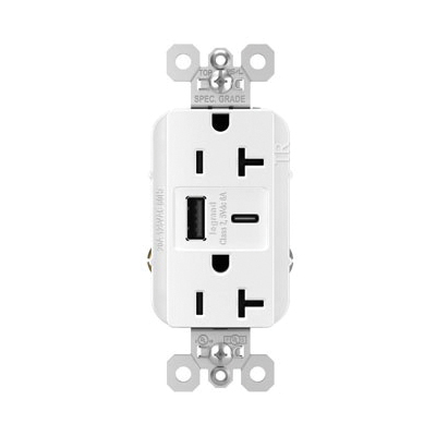 Radiant Duplex Receptacle, Pass & Seymour, 2-Pole, 6/20 A, 125 V, Type C USB, NEMA: 5-20R, White - 4