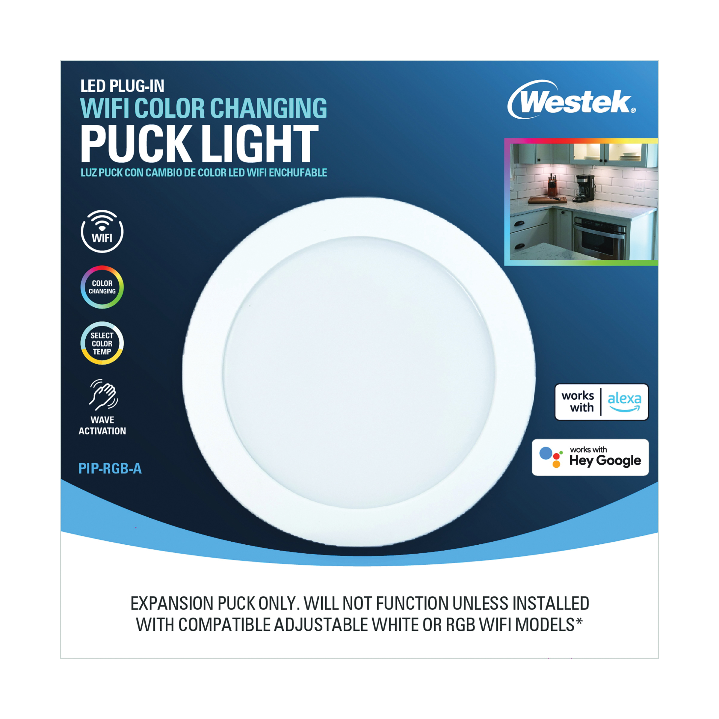 Westek PIP-RGB-A WiFi Motion and RF Remote Controlled Puck Light, 120 V, 3.5 W, 3-Lamp, LED Lamp, 300 Lumens