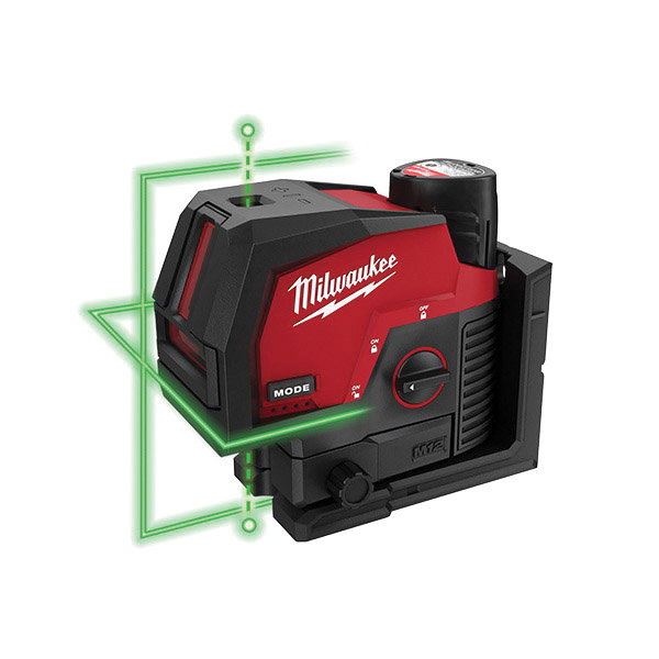 Milwaukee M12, REDLITHIUM 3622-20 Cross Line and Plumb Points Laser, 125 ft, +/-1/8 in Accuracy, 2 -Dot, 2 -Line