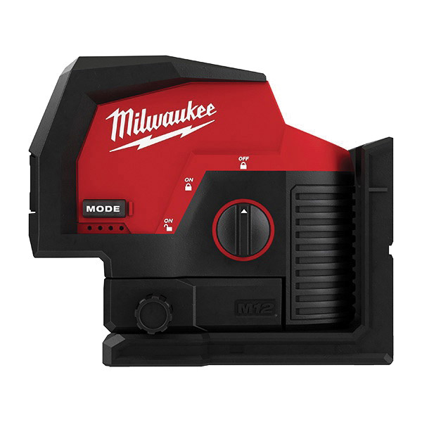 Milwaukee M12, REDLITHIUM 3622-20 Cross Line and Plumb Points Laser, 125 ft, +/-1/8 in Accuracy, 2 -Dot, 2 -Line