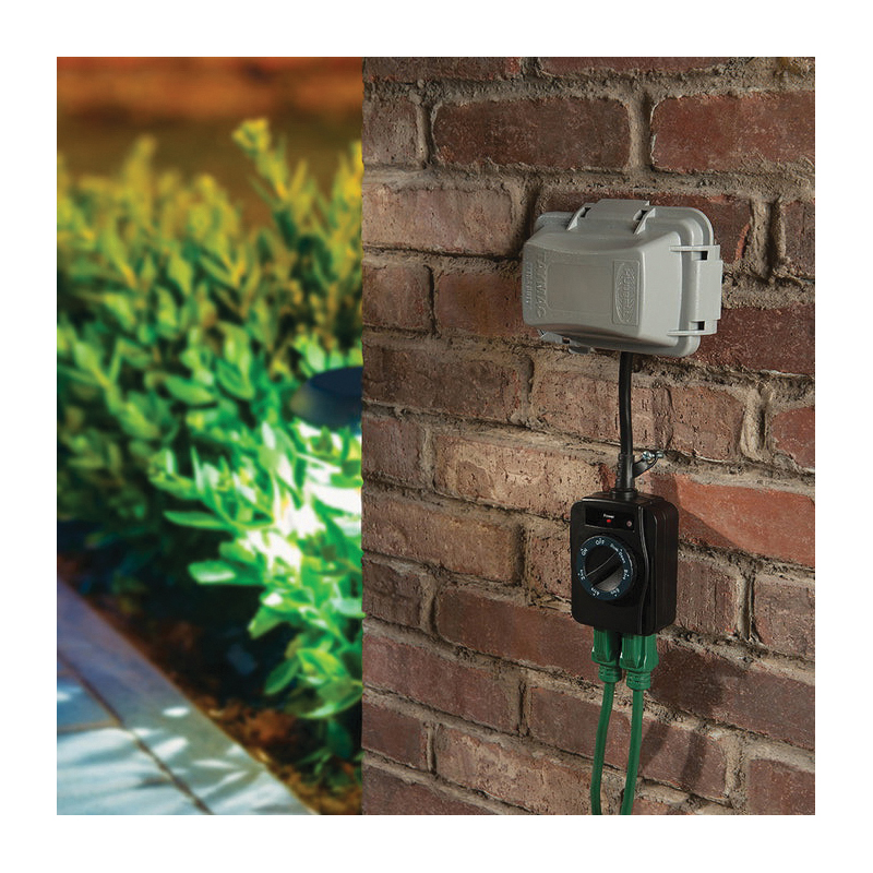 Outdoor Countdown Timer with Photosensor, Prime, 15 A, 125 V, 1875 W, 2-Outlet, 7 On/Off Cycle, Black - 3