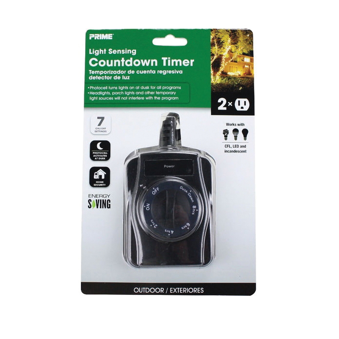 Outdoor Countdown Timer with Photosensor, Prime, 15 A, 125 V, 1875 W, 2-Outlet, 7 On/Off Cycle, Black - 4