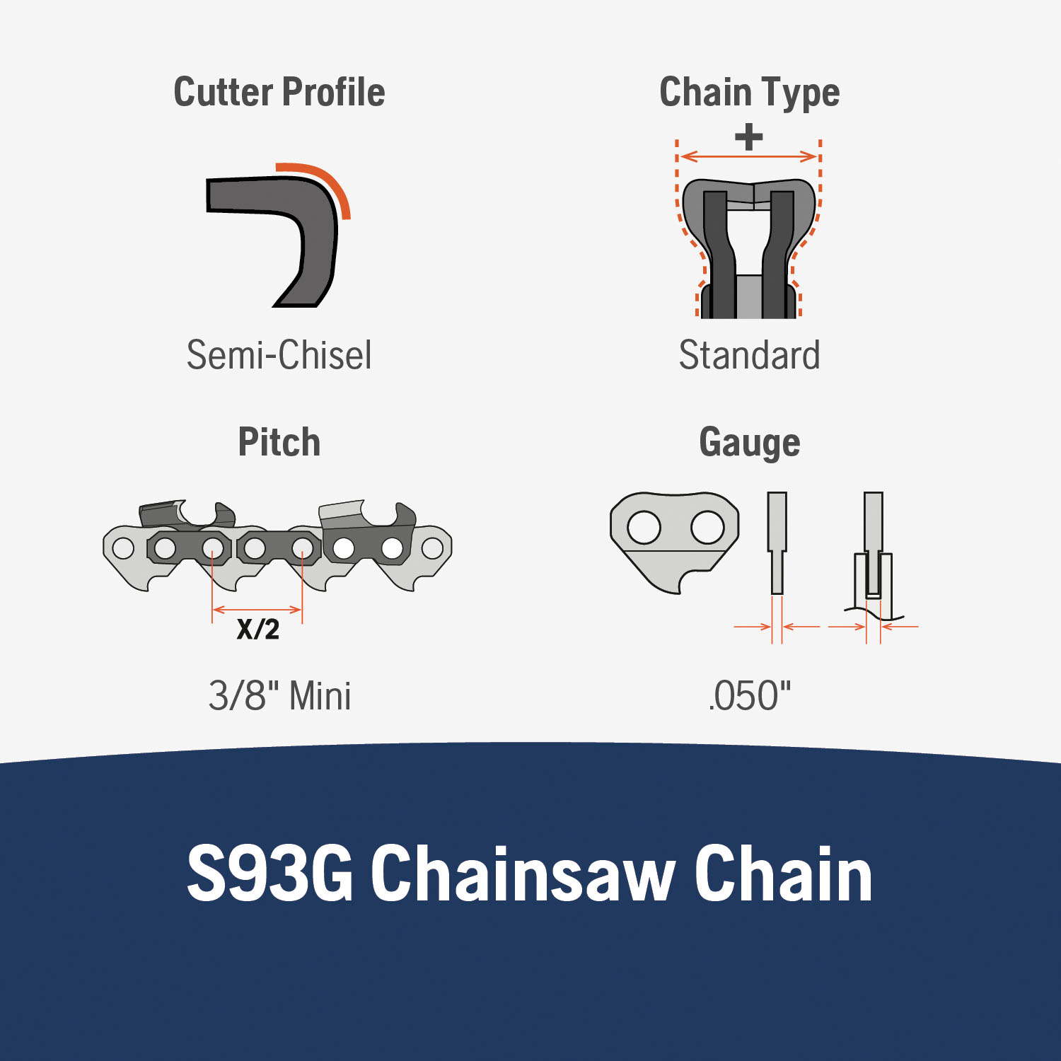 Husqvarna 597469545 Chainsaw Chain, 12 in L Bar, 0.05 ga, 45-Link