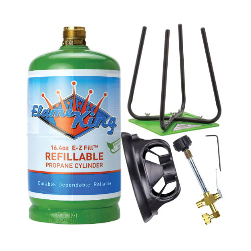Refillable Cylinder Kit, Flame King, 1 lb Tank, Steel, Green - 2