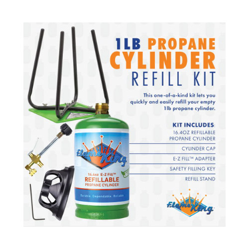 Refillable Cylinder Kit, Flame King, 1 lb Tank, Steel, Green - 4