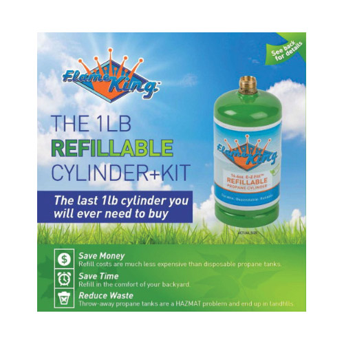 Refillable Cylinder Kit, Flame King, 1 lb Tank, Steel, Green - 5