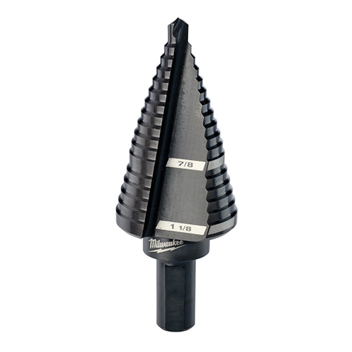 Milwaukee 48-89-9212 Step Drill Bit, 7/8 to 1-3/8 in Dia, 3-1/16 in OAL, Straight Flute, 2-Flute, 1/4 in Dia Shank
