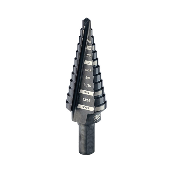 Milwaukee 48-89-9212 Step Drill Bit, 7/8 to 1-3/8 in Dia, 3-1/16 in OAL, Straight Flute, 2-Flute, 1/4 in Dia Shank