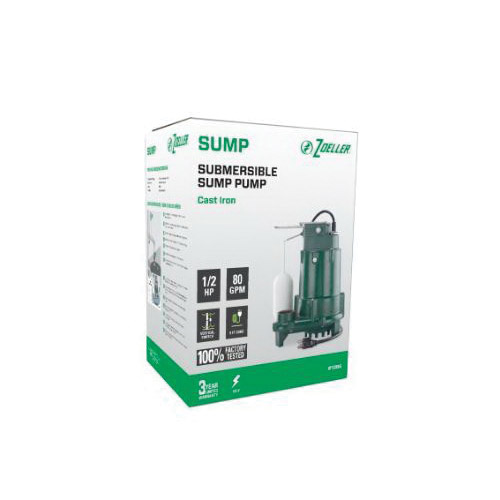 Zoeller 1096-0001 Submersible Sump Pump, 8.8 A, 115 V, 1/2 hp, 1-1/2 in Outlet, 20 ft Max Lift Head, 80 gpm - 4