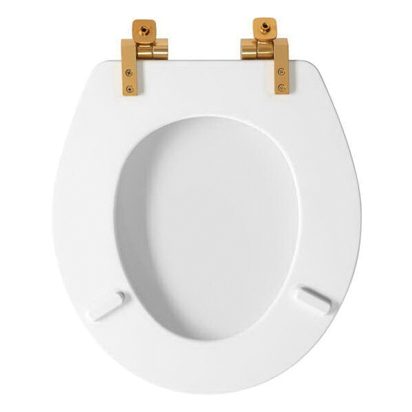 Benton Toilet Seat, Bemis, Round, Enameled Wood/Metal, White, Slow Close Brushed Gold Hinges - 3