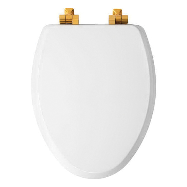 Benton Toilet Seat, Bemis, Elongated, Enameled Wood, White with Brushed Gold Hinge, Slow Close - 2