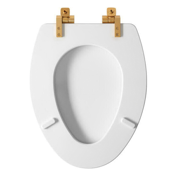 Benton Toilet Seat, Bemis, Elongated, Enameled Wood, White with Brushed Gold Hinge, Slow Close - 3