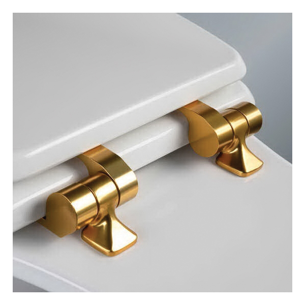 Benton Toilet Seat, Bemis, Elongated, Enameled Wood, White with Brushed Gold Hinge, Slow Close - 4