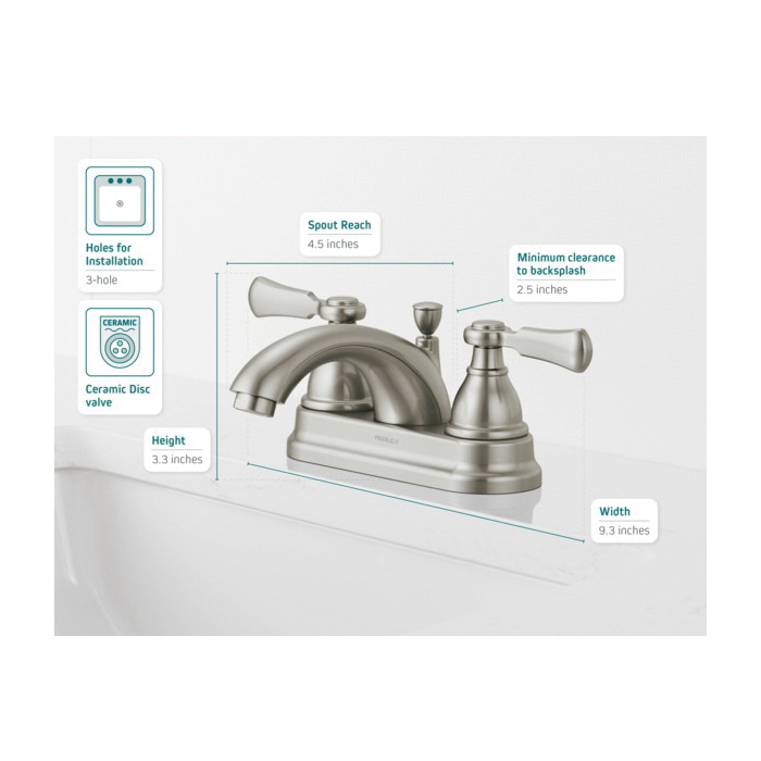 Elmhurst Bath Faucet, Peerless, 2-Handle, Brushed Nickel - 4
