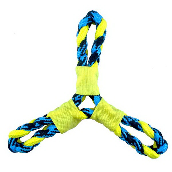 US2049 99 Dog Toy, Fetch, Toss, Tug Toy, Paracord Rope Twisted Tri-Flyer, Yellow