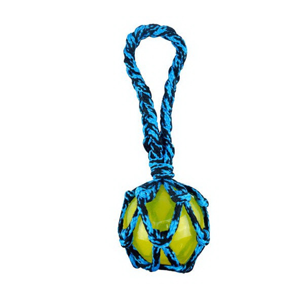 US2044 19 Dog Toy, Squeaker Toy, Paracord Rope Tug with Squeaky Ball, Blue