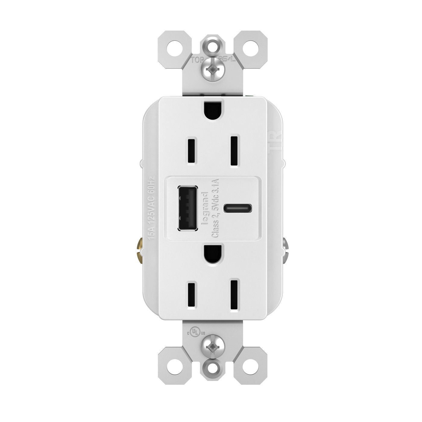 Radiant USB Outlet, Pass & Seymour, 15 A, 125 V, AC USB, White - 3
