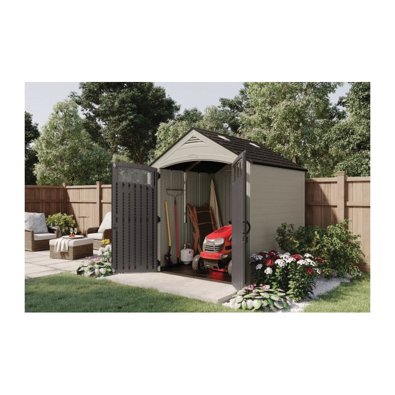 Storage Shed, Suncast, 7 ft W x 7 ft L x 8 ft H, Metal/Resin, Beige - 3