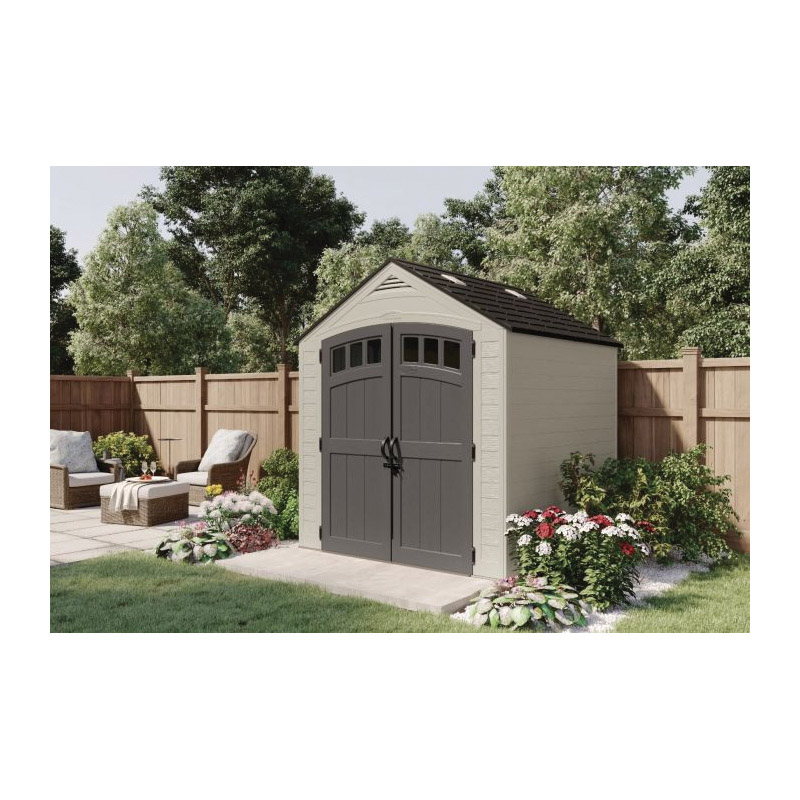 Storage Shed, Suncast, 7 ft W x 7 ft L x 8 ft H, Metal/Resin, Beige - 4