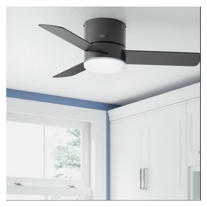 Minimus Low Profile Ceiling Fan, Hunter, with LED & Remote, 44 in Dia, Black - 4