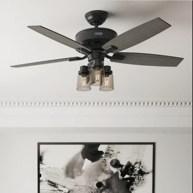 Bennett Indoor Ceiling Fan, Hunter, with Remote, 52 in Dia, Matte Black - 3