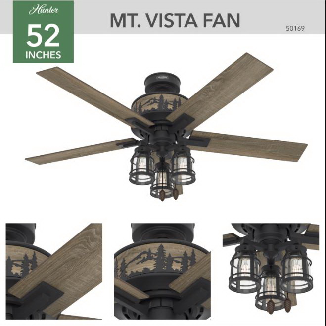 Mt. Vista Ceiling Fan, Hunter, with Remote, 52 in Dia, Natural Iron - 2