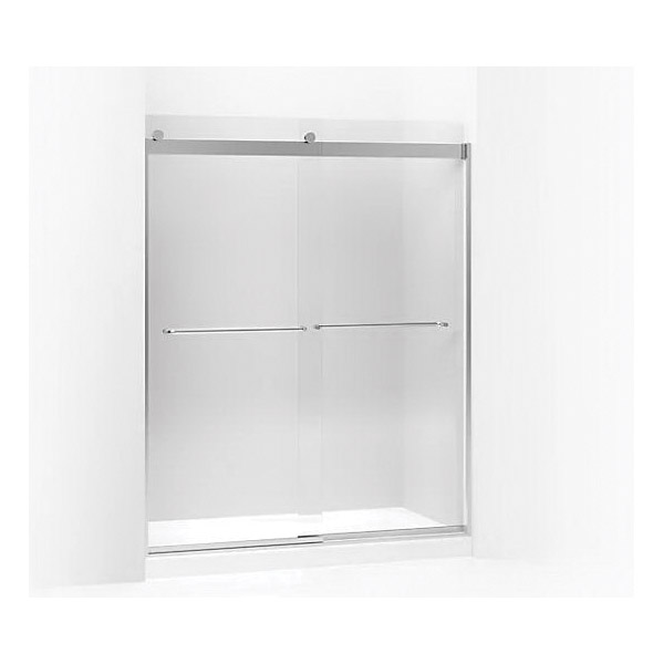 Levity Shower Door, Kohler, 56-5/8 to 59-5/8 in W Opening, Clear Glass, Silver Frame - 1