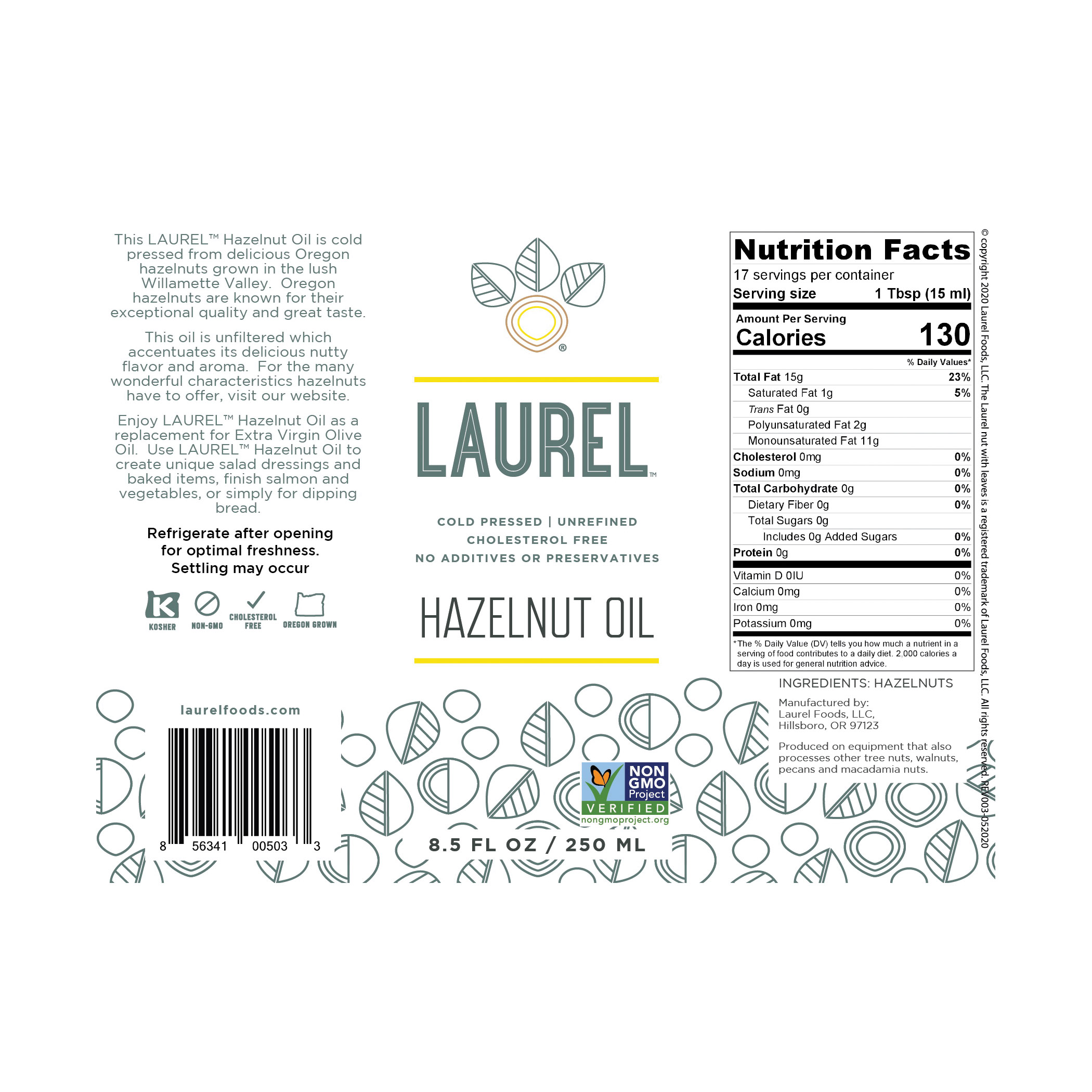 Laurel 10033 Oregon Hazelnut Oil, 8.5 oz, Bottle - 2