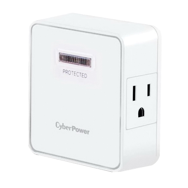 Surge Protector, Cyberpower, 2 Socket, 125 V, 15 A, 1500 J Energy, <1 ns Response, White - 1