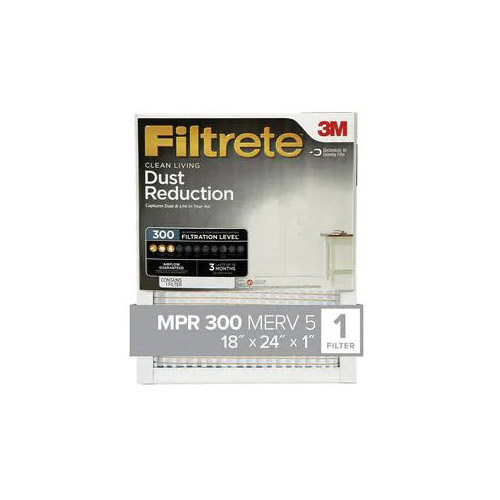 Filtrete 321-4 Air Filter, 24 in L, 18 in W, 5 MERV, 300 MPR, For: Air Conditioner, Furnace and HVAC System