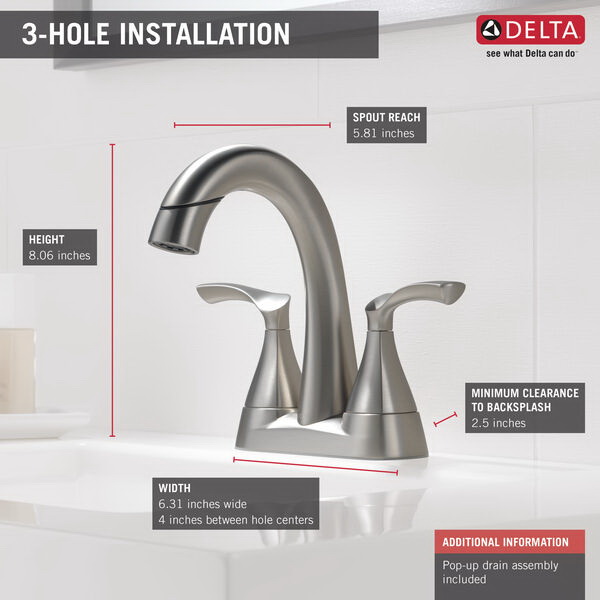Sandover Bath Faucet, Delta, 2-Handle, Brushed Nickel - 2