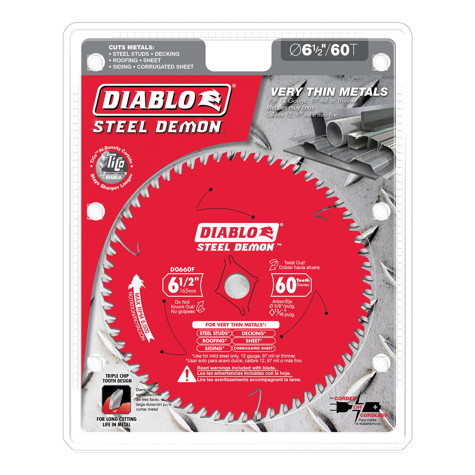 Steel Demon D0660F Saw Blade, 6-1/2 in Dia, 5/8 in Arbor, 60-Teeth, Carbide Cutting Edge