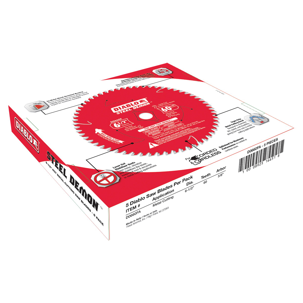 STEEL DEMON D0660FA Saw Blade, 6-1/2 in Dia, 5/8 in Arbor, 60-Teeth, Carbide Cutting Edge