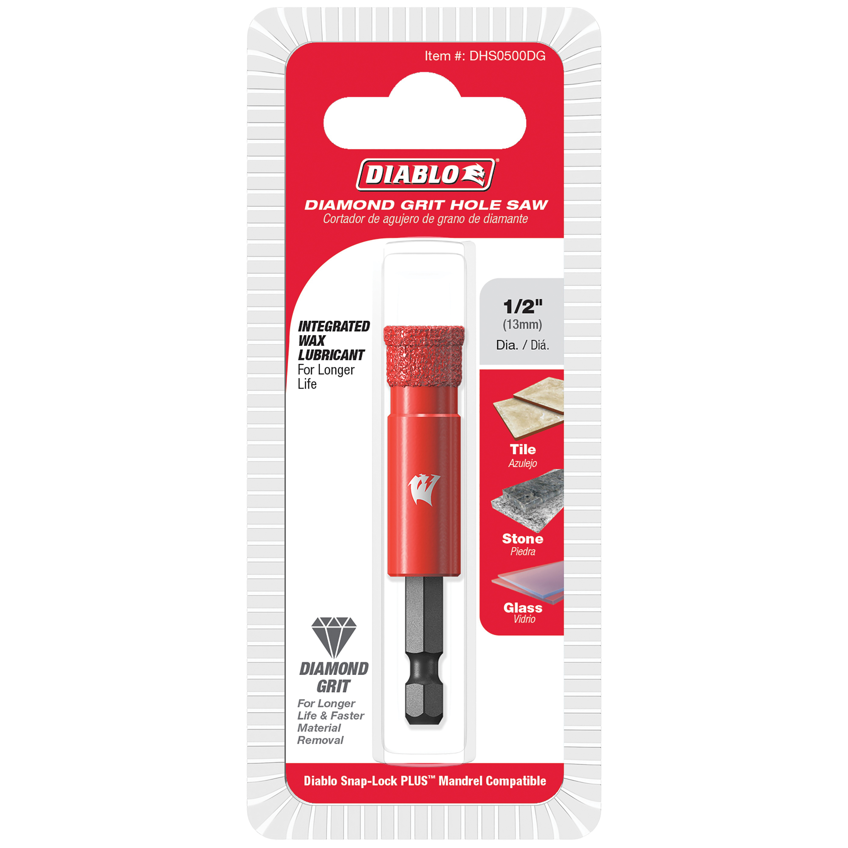 DHS0500DG Diamond Grit Hole Saw, 1/2 in Dia
