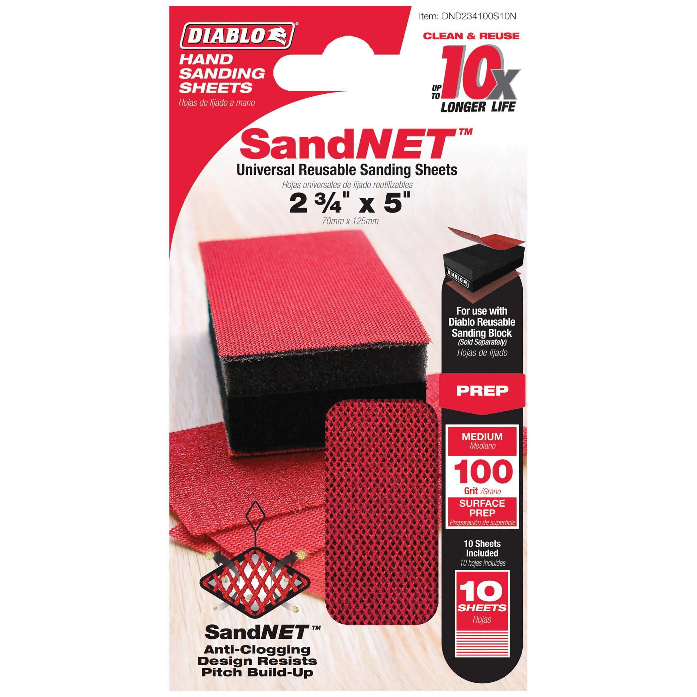 DND234100S10N Hand Sander Refill Sheet, 2-3/4 in L, 5 in W, 100 Grit, Ceramic Abrasive