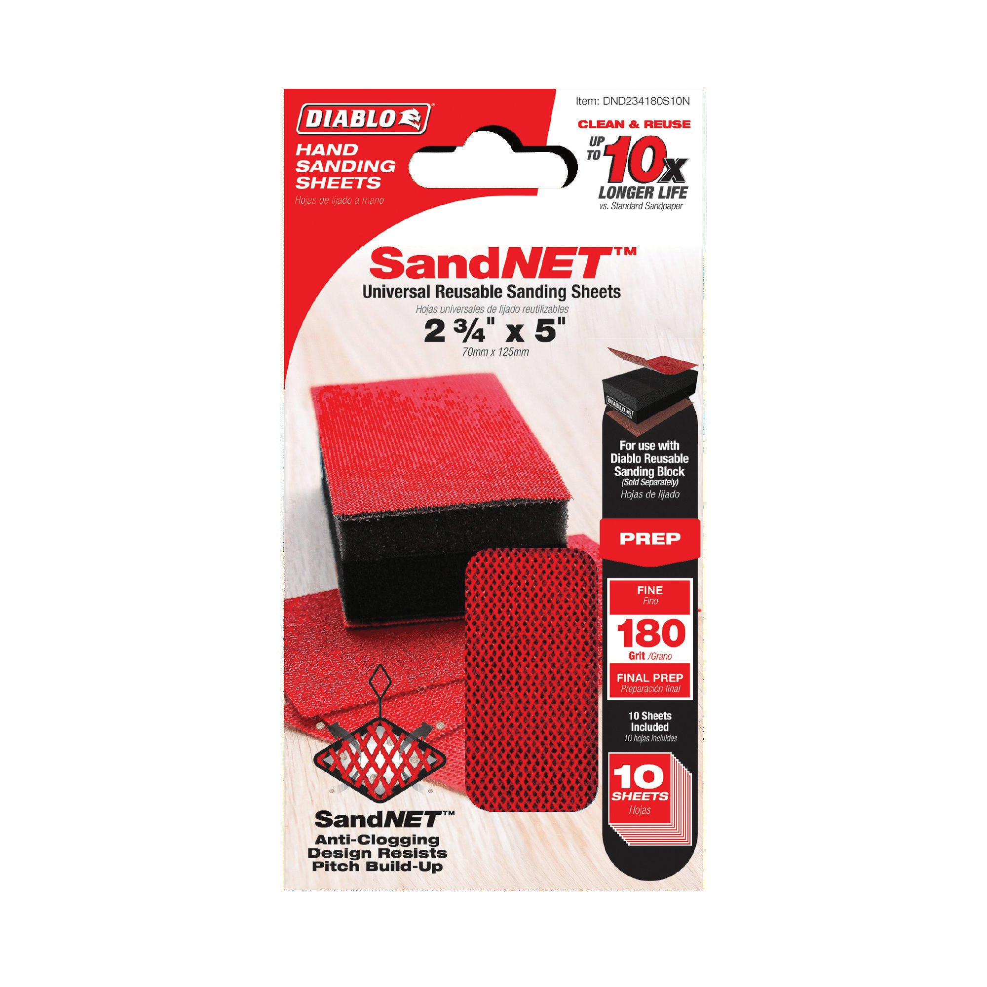 Diablo DND234180S10N Hand Sander Refill Sheet, 2-3/4 in L, 5 in W, Fine, 180 Grit, Ceramic Abrasive - 2