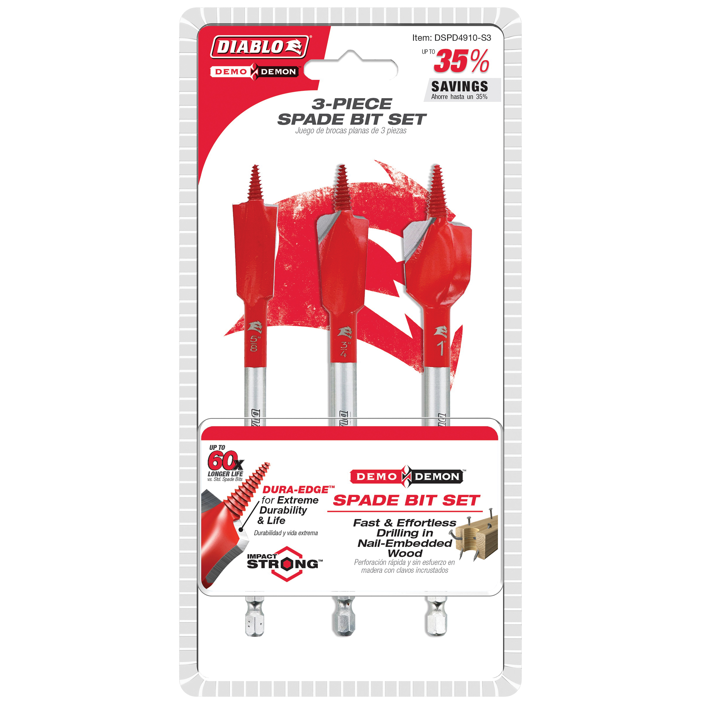 Demo Demon DSPD4910-S3 Spade Bit Set, 3-Piece, HSS