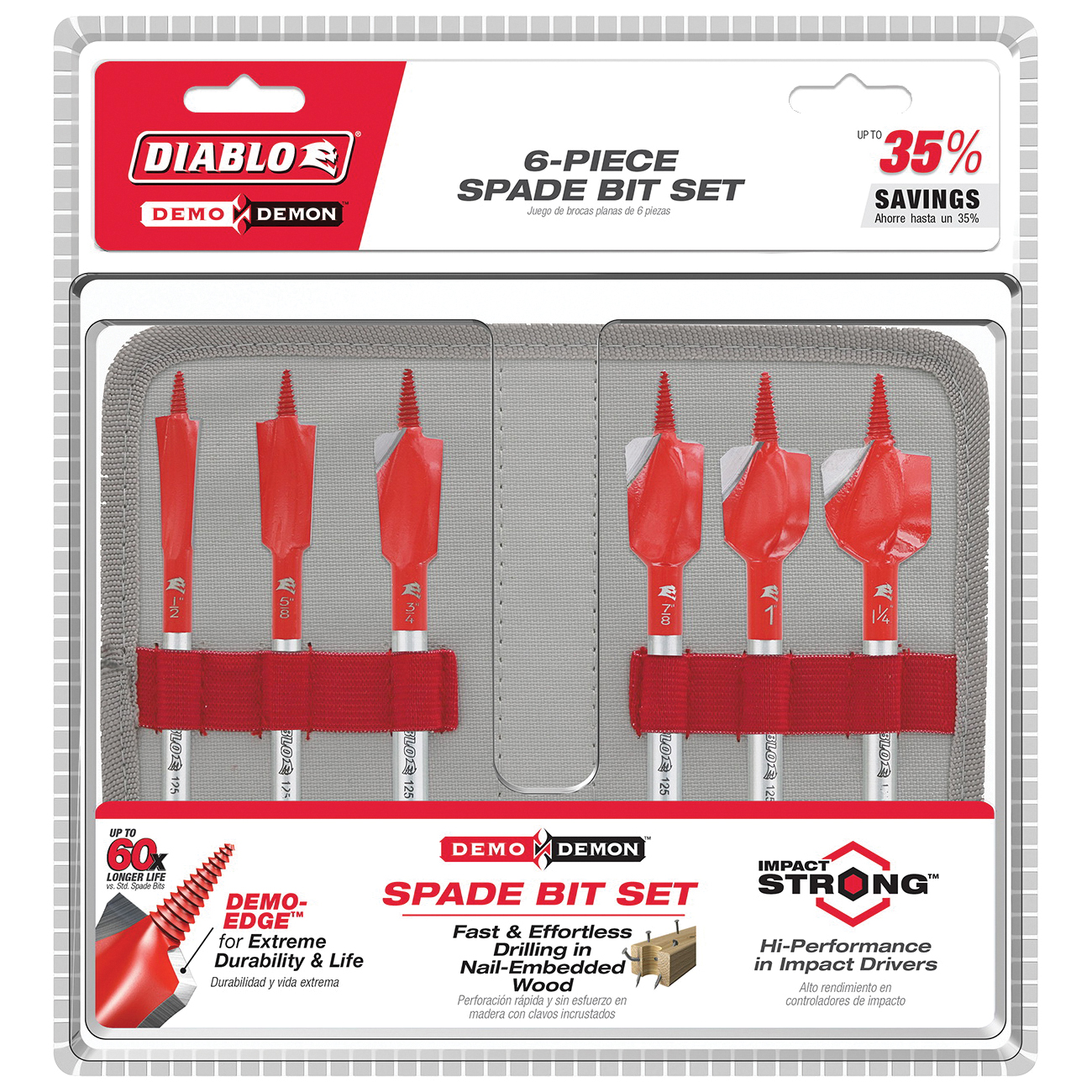 Demo Demon DSPD4920-S6 Spade Bit Set, 6-Piece, HSS