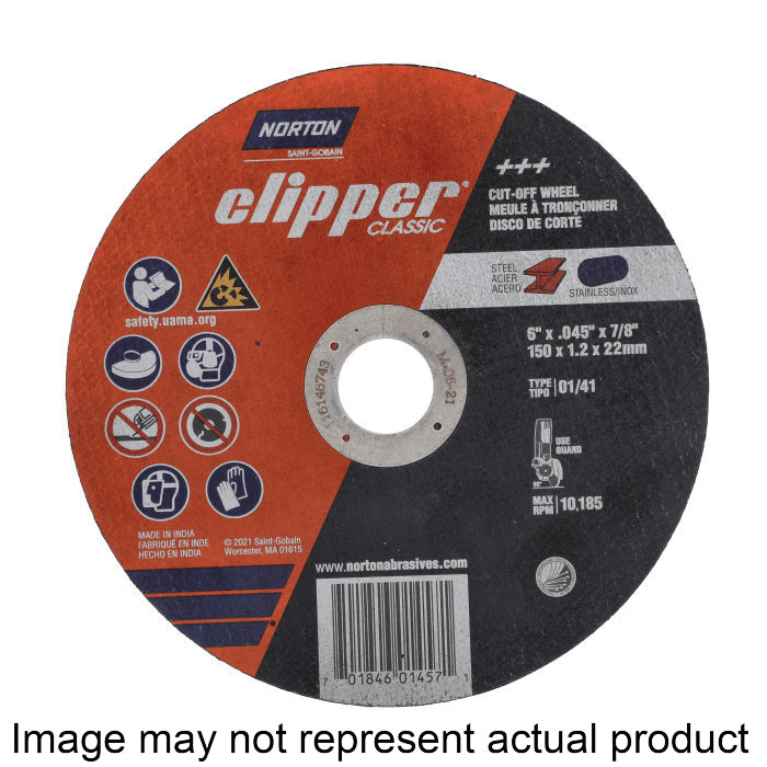 Clipper Classic Series 70184601458 Cut-Off Wheel, 7 in Dia, 0.045 in Thick, 7/8 in Arbor, 36 Grit, Coarse