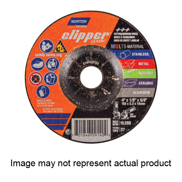 Clipper Classic AC AO/SC Series 70184609142 Grinding and Cutting Wheel, 4-1/2 in Dia, 1/8 in Thick, 5/8-11 Arbor