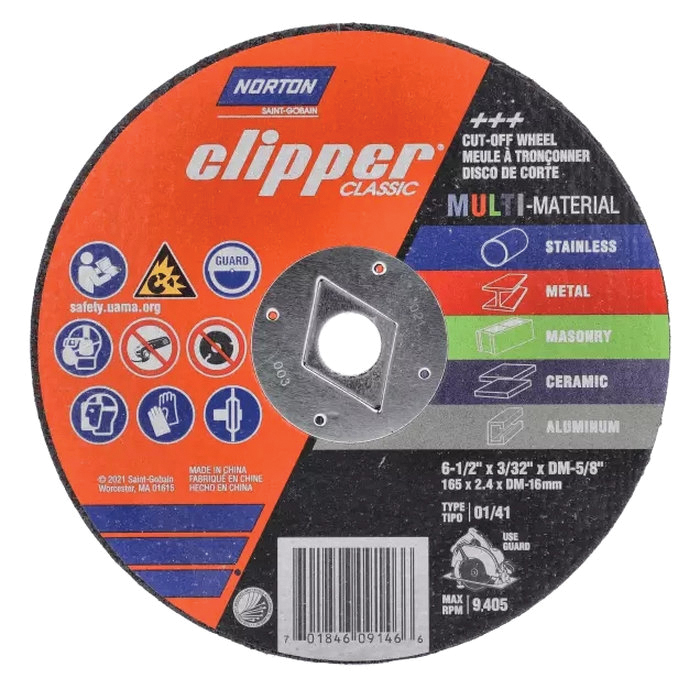Clipper Classic AC AO/SC Series 70184609147 Cut-Off Wheel, 7 in Dia, 3/32 in Thick, 5/8 in Arbor, 36 Grit