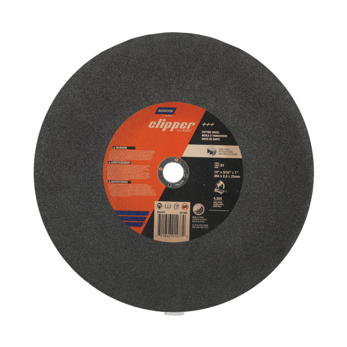Clipper Classic Series 70184601477 Cut-Off Wheel, 14 in Dia, 3/32 in Thick, 1 in Arbor, 36 Grit, Coarse