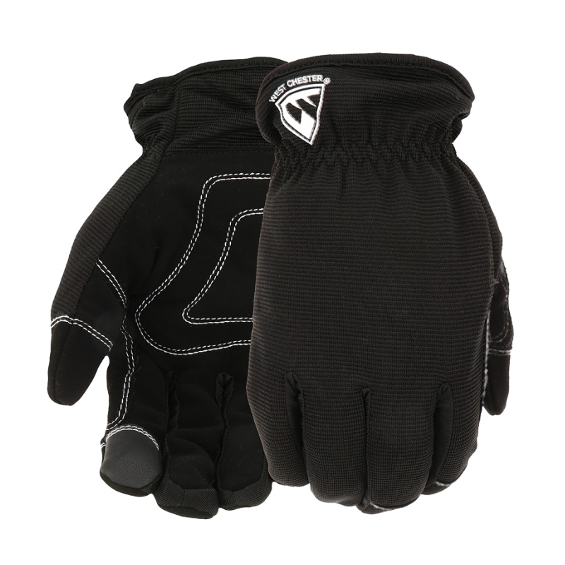 96156BK-L Winter Gloves, Unisex, L, Saddle Thumb, Elastic, Slip-On Cuff, Black