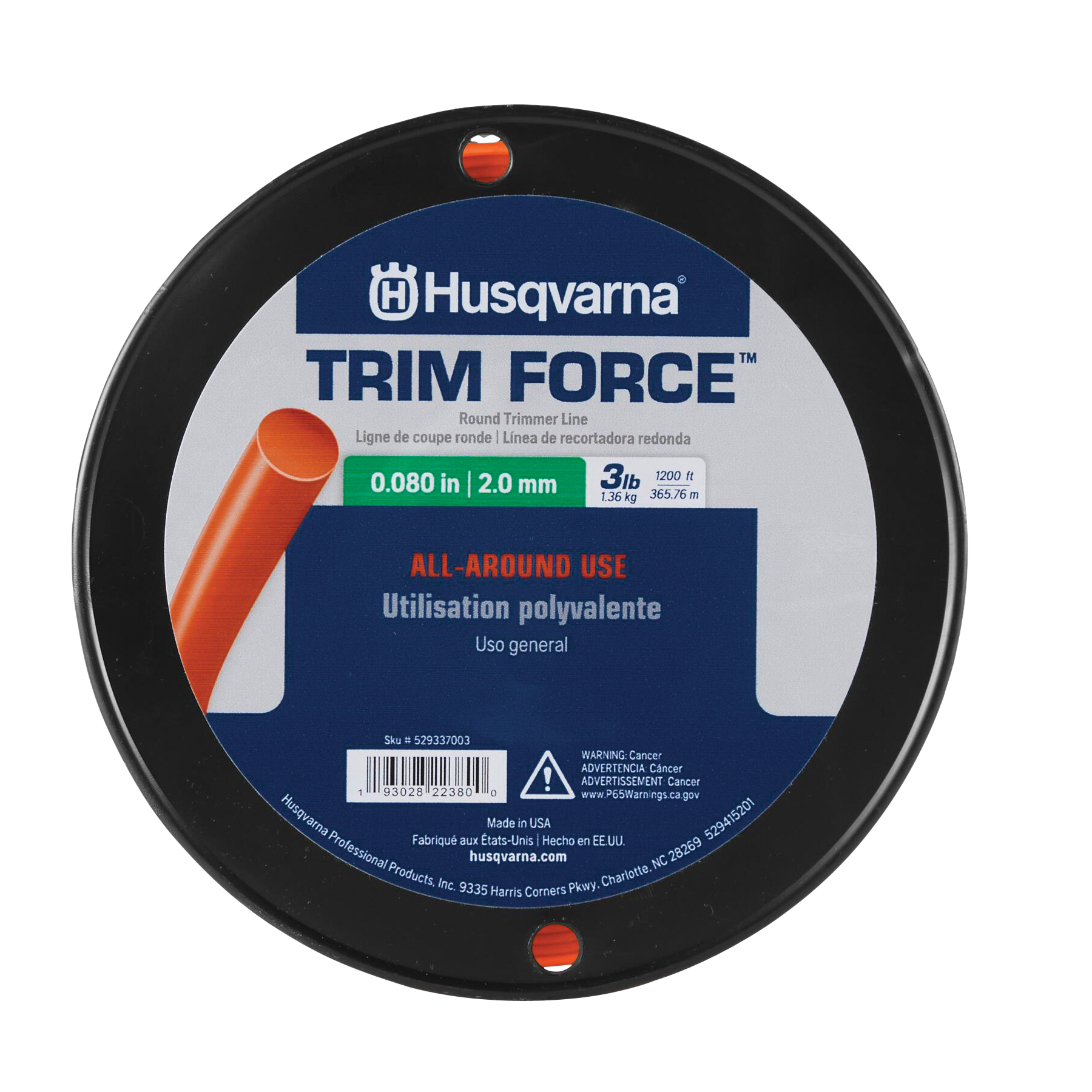 Husqvarna TrimForce 529337003 Round Trimmer Line, 0.080 in Dia, 1200 ft L