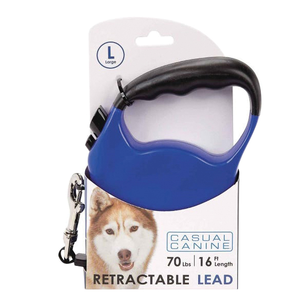11612 16 19 Belted Retractable Lead, 16 ft L, Blue, Large