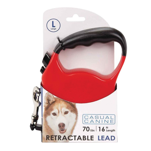11612 16 83 Belted Retractable Lead, 16 ft L, Red, Large