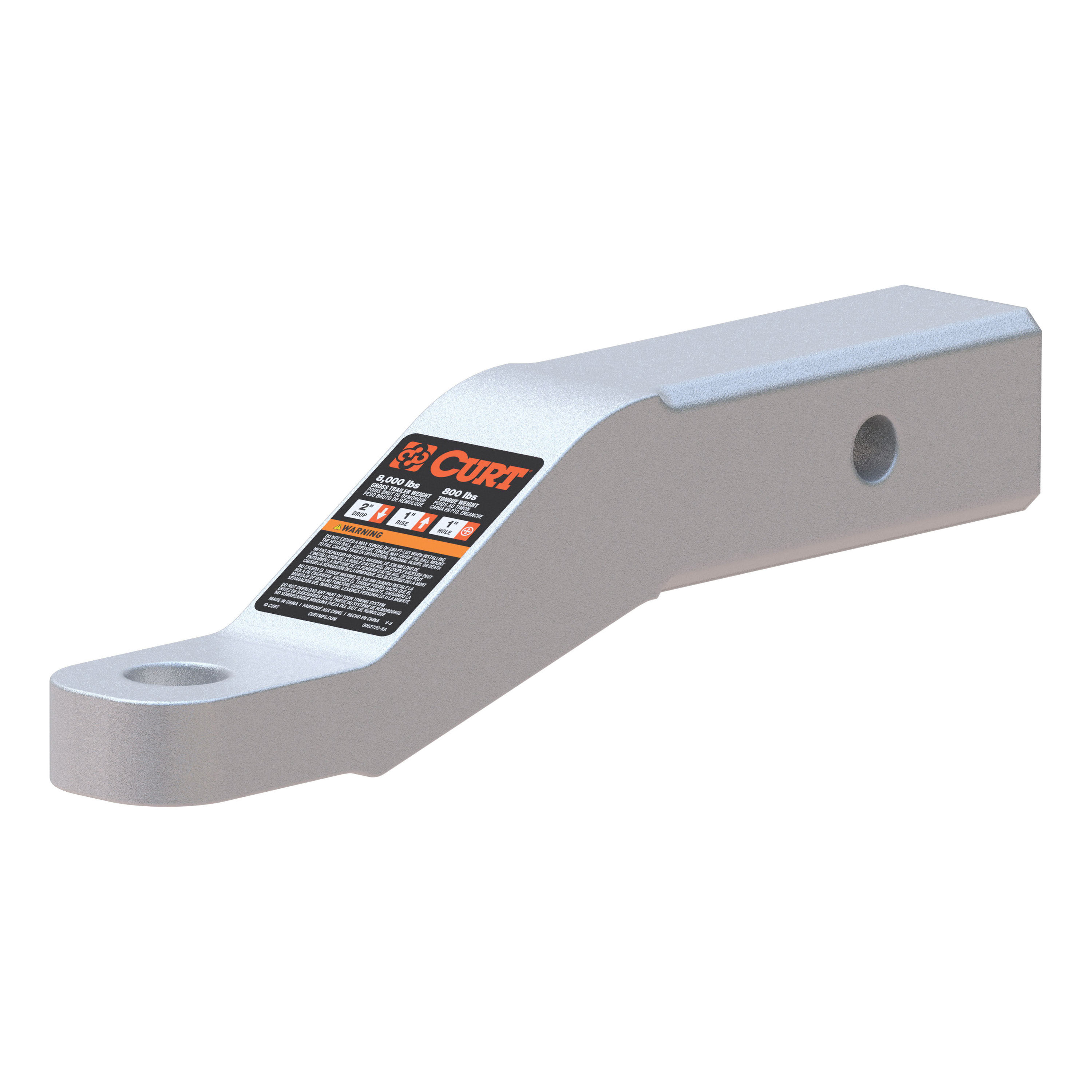 45360 Ball Mount, 8-1/2 in L, 2 in Drop, 1 in Rise, Class 3 Hitch, 1 in Dia Hitch Ball, Aluminum