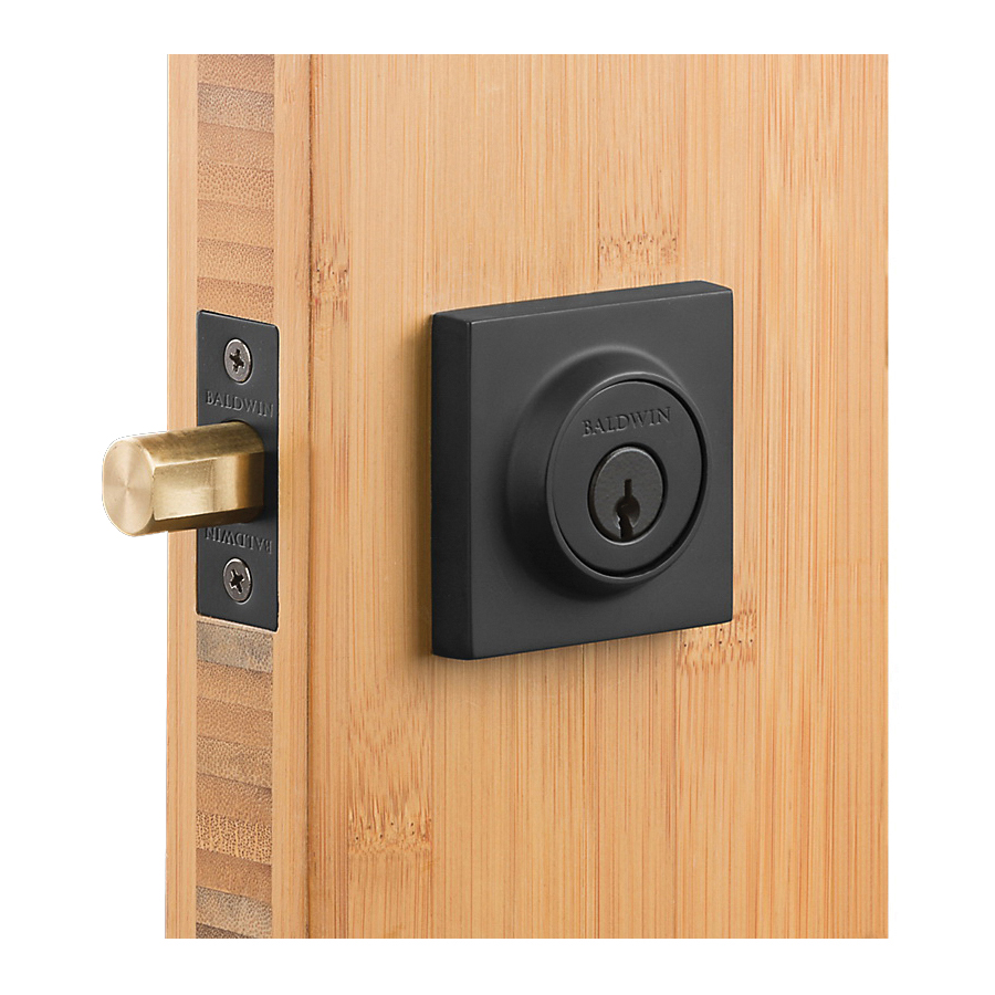 Deadbolt, Baldwin, Keyed Key, Brass, Satin Black, 2-3/8 in Backset, C Keyway, 1-3/4 to 2 in Thick Door - 5