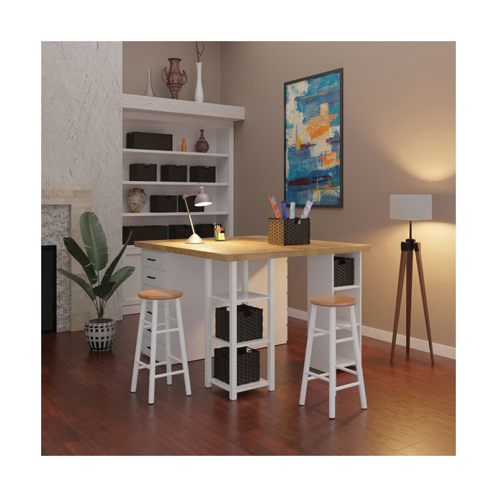 Winsome Huxton Series 53230 Bar Stool Set, 13.39 in W, 13.39 in D, 29.37 in H, Solid Wood, Wood Seat, Natural/White - 4
