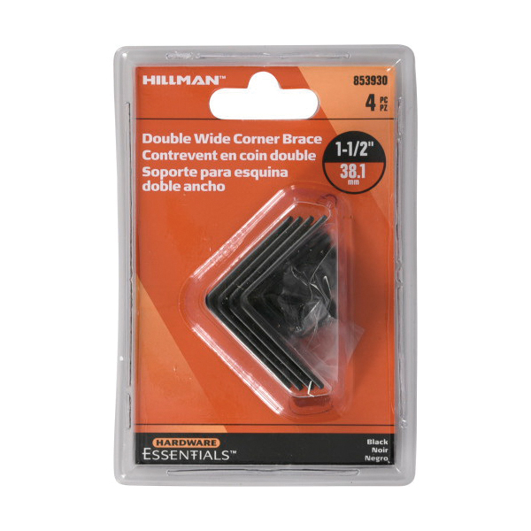 Double Wide Corner Brace, Hardware Essentials, 1-1/2 in L, Steel, 4/CD - 2
